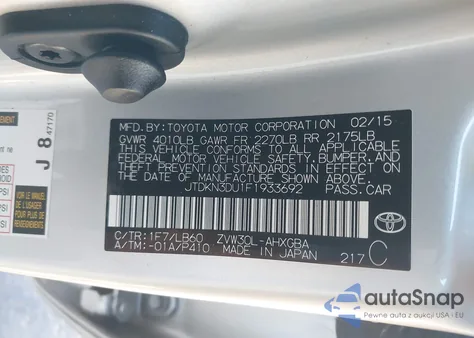 2015 Toyota Prius Four z USA, uszkodzony, nr VIN JTDKN3DU1F1933692